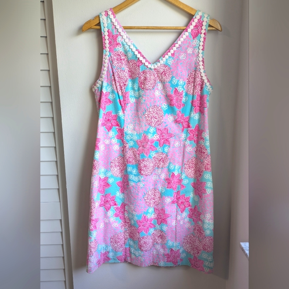 Vintage Lilly Pulitzer Floral Sleeveless Midi Dress With Zipper Pink Blue White